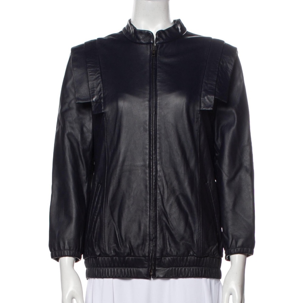 LOEFFLER RANDALL NAVY LEATHER BOMBER JACKET SZ 8